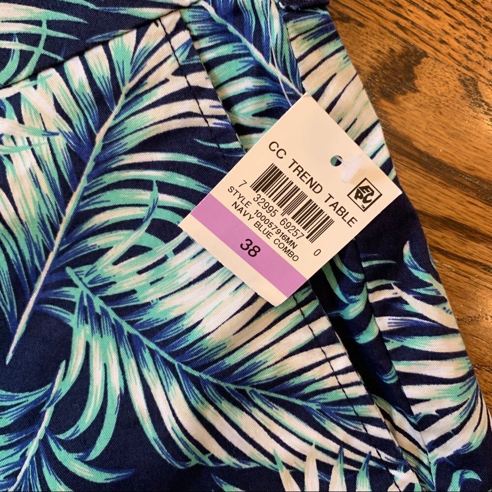New CLUB ROOM Palm Leaf Tropical Print Shorts Navy Blue White Aqua Green 38 - Picture 4 of 6